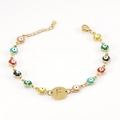 Gold evil eye bracelet with colorful enamel discs and letter F charm in stainless steel - Letter F