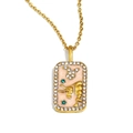 18K gold plated Taurus zodiac square pendant necklace with pink enamel and crystals - Taurus / Gold
