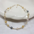 Collana in argento 925 con perle di cristallo multicolore stile Akoya e catena regolabile - Argento 925 Placcato Oro 18k Caramella Multicolore 39+4cm