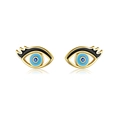Minimalist S925 silver eye stud earrings with blue enamel and sparkling zircon accents - Eye