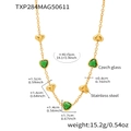 Collar de acero inoxidable dorado con cristal de corazón verde facetado y detalles oro - Collar de Oro y Piedra de Vidrio Verde