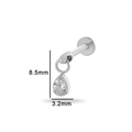Stud de labret en titane argenté F136 avec pendentif zircon goutte de 8,5 mm - Style Goutte d'Eau (T2502-2# Couleur Argent)