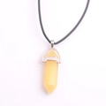 Natural light yellow crystal hexagonal column pendant necklace with black cord - Topaz