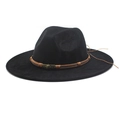 Black faux suede western cowboy hat with brown leather band and skull metallic buckle - M(56-58cm) / Black