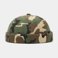 Vue détaillée du bonnet docker camouflage avec tissu en toile durable et bord roulé - Réglable / Camouflage Vert