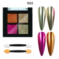 Vaste 4-kleuren chroom nagelpoeder set met sponskwasten en metallic spiegel effect kleurstalen - Oranje Bruin/Licht Goud/Roos Paars/Champagne Goud (S02)
