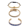Three-piece gold crown bead bracelet and Roman numeral enamel bangle jewelry set - Blue Roman Numeral Bangle Set C