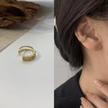 Golden double-layer ear cuff with sparkling white zircons for a non-pierced elegant look - 30008-Gold Double Layer Open Row Drill Single
