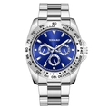 Men's silver stainless steel business watch with blue dial and chronograph display - Silver Case Blue Dial