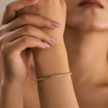 Minimalist 14K gold plated geometric chain bracelet on a female model wrist - Box Chain