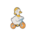 Cute white duck enamel pin wearing a yellow hat and boots riding a blue tricycle - Cycling Sport Duck (XZ5720)