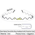 Black wavy metal headband with protective end caps and 38.5cm circumference - Round Wire Wavy Steel - Iron (Sleeve PE Pkg)