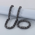 Conjunto de joyas de acero de titanio oxidado vintage con textura martillada - Set de Circonita Negra