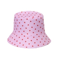 Pink bucket hat with red heart pattern print made of lightweight cotton fabric - 58cm / Pink Base Red Heart Print