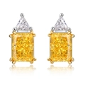 Elegante S925 Silber Ohrstecker mit gelbem Eis-Schliff Edelstein und Dreiecksakzenten - Silber und Gold