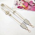 Adjustable wide white fabric crossbody strap with gold wheat pattern and metal hooks - White Gold Arrow Strap