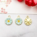 Three light blue enamel daisy flower alloy charms for jewelry and accessory DIY - 13x16mm / Lake Blue