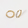 Polished gold stainless steel hoop earrings with sparkling white cubic zirconia stones - 2.0*10mm Gold (Pair)