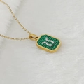 Collier en acier inoxydable doré avec pendentif malachite verte et lettre U sertie - Taureau