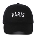 Berretto da baseball nero in stile britannico con ricamo PARIS bianco in cotone ad alta densità - Regolabile / Nero