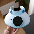 Light blue solar fan sun hat for kids featuring breathable mesh and adjustable strap - Straw Woven Solar Style / Kids Straw Solar Fan-Blue