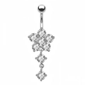 Macro shot of silver navel ring with flower pendant and sparkling cubic zirconia - Sunflower Style / Steel-Sun Flower