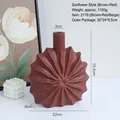 Modern brownish-red ceramic sunflower vase with radial textured pattern and narrow neck - Sunflower Red 2179