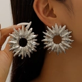 Statement silver sunflower spike earrings with high-polish finish for fashion party wear - Silver Large Sunburst Earrings (10370)