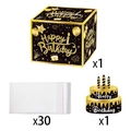 Black and gold birthday money pulling box kit with 30 bags and happy birthday cake topper - Set (1 Box + 1 Topper + 30 Bags) / Black & Gold