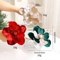Red velvet artificial Christmas flower with glitter for tree decoration 15cm - Set of 3 / Champagne Gold + Burgundy + Dark Green