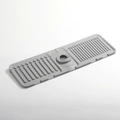 Gray silicone faucet drain rack with drainage grooves and embossed Drain Rack text - Foldable + Central Drainage / Cement Grey