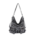 Borsa tote versatile con stampa leopardata grigia e nera e fibbie in metallo - Stampa Leopardata Nero