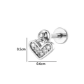 Heart shaped cubic zirconia internally threaded labret stud earring, silver finish. - Hollow Heart (2635-6) / Silver