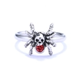 Gothischer Spinnen-Totenkopf-Ring aus Edelstahl mit rotem Edelstein in Silber - US 5 / Spinne Totenkopf Roter Edelstein (Stil 10)