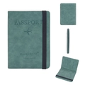 Blue RFID passport wallet with elastic closure and multiple internal card slots - Green