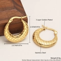 Golden plated stainless steel hoop earrings with textured diamond pattern in geometric style - Round Snake Pattern EE11-8