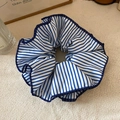 Detail of blue and white striped lace scrunchie with fine linen texture and navy edging - Blue and White Fine Stripe Scrunchie (6#)