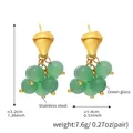Green glass bead grape tassel earrings in 18k gold plated stainless steel - Gold Green Glass (F039)