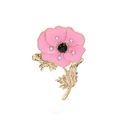 Pink enamel poppy flower brooch with gold plating and sparkling crystal accents - Pink Poppy (C1655-PI)