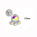 Silver stainless steel labret stud featuring 5.5mm iridescent crystal cluster decoration - Aurora Cluster Rhinestone Style (15 silver) / 1.2*8mm / Silver