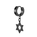 Unisex black plated huggie hoop earring with a hollow Hexagram Star of David charm - Hexagram / Earring (Pierced) / Black