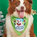 Detail of green Christmas dog bandana with snowman print on a Border Collie - Green Merry Christmas Snowman Style