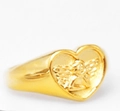 Vintage style gold heart ring featuring a cupid relief carving on a flat surface - US 5 / Angel Baby Heart Gold Color