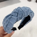 Navy blue wide twisted headband featuring textured 3D lattice woven fabric for women - Sky Blue