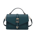 Minimalist dark green crossbody flap bag with gold hardware and multi-compartment design - Blue