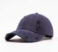 Casquette de baseball en denim délavé bleu-violet avec détails usés et déchirés - Bleu marine