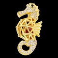 Golden seahorse pendant with clear rhinestones and a red gemstone heart center - Seahorse Shape Hollow Cage (10)