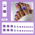 Detail view of purple floral press-on toenails featuring tropical leaf patterns - Purple Tropical Foliage (F128)