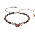 Handmade adjustable 4mm brown tiger eye stone beaded bracelet with gold crescent moon charm - Tiger's Eye