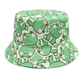 Cute green frog pattern bucket hat made of twill cotton fabric for women summer shade - M (56-58cm) / Light Green Frog Print (2#)